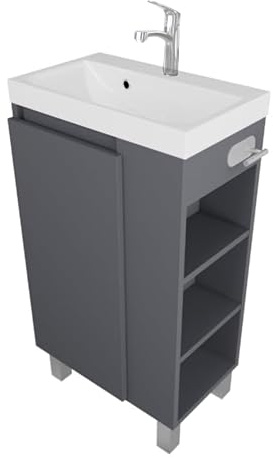 paplinskimoebel - Lavabo con Armario Bajo SEVA, 46 cm de Ancho, Tocador de Pie O Colgante, Juego de Muebles de Baño para Baño, Armario Bajo Lavabo con Soporte para Papel Higiénico - Antracita