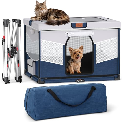 PICK FOR LIFE Faltbarer Welpenauslauf, Edelstahl-Rahmen, Waschbarer Welpenlaufstall mit 40s Schnellfaltung, Hunde Laufstall für Innen & Außen, Katzen & Kaninchen, 81x61x56cm