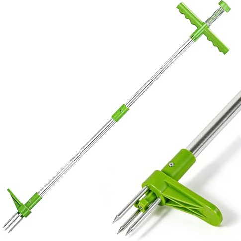 Estrattore Manuale Erbacce con Artigli Acciaio Inox e Pedale, Estrattore di Erbacce Manual, Rimuovere Efficacemente Le Erbacces dal Giardino, Strumento Diserbatrice Manuale Prato Manico Lungo 100cm