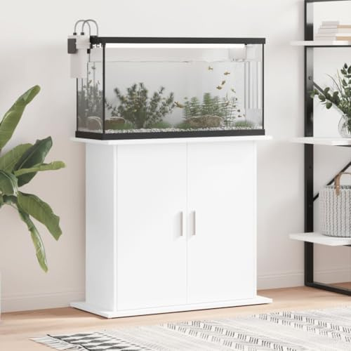LoogCape Akvariumställ vit 81 x 36 x 73 cm trämaterial förvaringsutrymme möbelhylla vardagsrumsinredning för akvaristik och terraristik