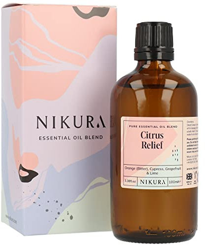 Nikura Citrus Relief Essential Oil Blend - 100ml | Made from Orange, Cypress, Grapefruit, Lime | for Aromatherapy, Diffusers, Soap Making, Candle Making | Vegan & UK Made