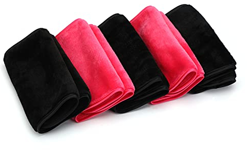 Abschminktücher Mikrofaser zum Abschminken (5 Stück), Make-Up Entferner Tuch, Abschminken und Reinigen nur mit Wasser, hypoallergen & waschbar & wiederverwendbar Mikrofaser Gesichtsreinigungstuch（E）