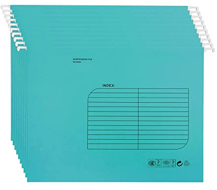 25 Pezzi Cartelle Sospese A4, Cartelline da Appendere in Cartone con Linguette e Inserti per Schedario(Blu)