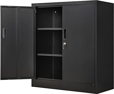 Wanfu Metal Storage Cabinet, 36 H Locking Storage Cabinet with 2 Adjustable Shelves, Metal Cabinets for Garage, Home, Office, Utility Room-Black