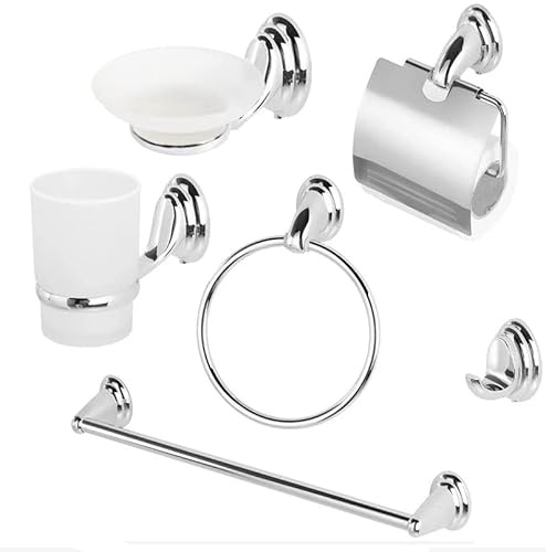 Set Accessori Bagno 6 Pezzi Florenzi Rubinetterie - Montaggio a Parete - Vetro Satinato/Trasparente - Porta Sapone, Portarotolo, Portasciugamani - Ideale per Casa, Hotel e B&B