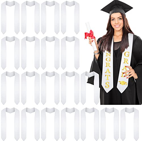 Bokon 20 Pcs Sublimation Blank Graduation Stole Sash Plain Honor Class Graduation Sash DIY Heat Transfer White Stole for Unisex Adult Women Men Academic Commencements, 60'' Long