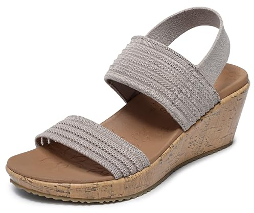 Skechers Women's BEVERLEE - SHEER LUCK knit mesh slingback wedge, Taupe 8M
