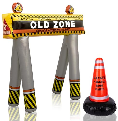 ArtCreativity Old Zone Inflatable Barricade + Cone for Over The Hill Party Decorations, 40th, 50th, 60th Birthday Decorations, 100 Days of School Costume Accessories