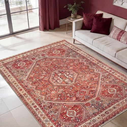 Keen Home Design 5x7 Rug - Machine Washable Area Rug with Non-Slip Backing, Ideal for Living Room, Dining Room, Bedroom - Vintage, Easy Clean, Durable, Low Pile Rug - (5' x 7')