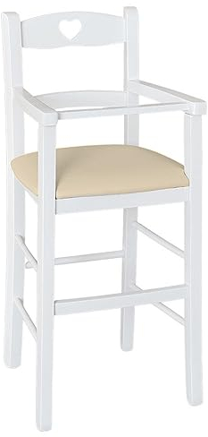 Babyhochstuhl für Kinder von 2 bis 5 Jahren aus weißem Holz mit beigefarbenem Kunstledersitz