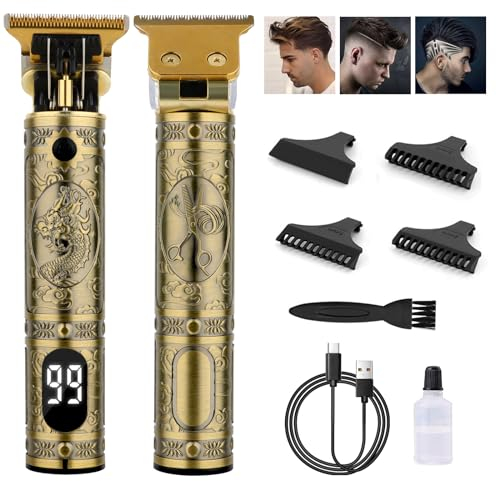 KEVIAN Haarschneidemaschine Profi, Haarschneider Elektrischer Bartschneider Herren, Wiederaufladbarer T-Blade Elektrisch Barttrimmer, Langhaarschneider mit LED-Anzeige und 3 Führungskämmen
