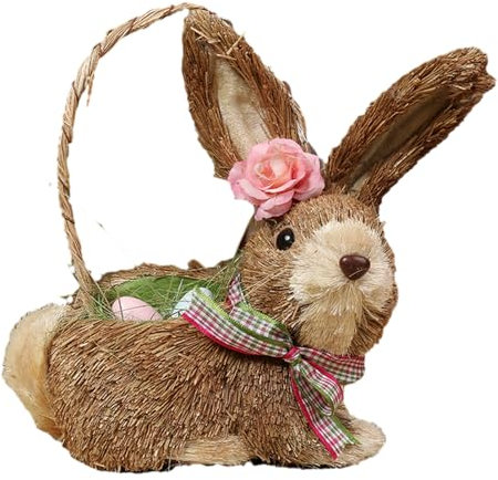 HiXip Figuras de conejo de paja, figuras vívidas de Pascua, cestas con forma de conejo, decoraciones de conejo de temporada, adornos de habitación para patio, sala de estar, jardín, dormitorio