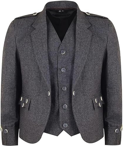 Veste Kilt Crail Argyle en Tweed écossais avec Gilet – Veste Argyll Grise 100% Laine Tweed