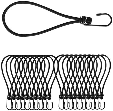 Floordirekt Spanngummi mit Haken Expander, Gummispanner, Spannseile, Gepäckspinne, Planenspanner, Gummiband, PlZeltgummis, Zeltspanner, 20 Stück Planen Gummiseile für Anhänger (Schwarz, 18 cm)