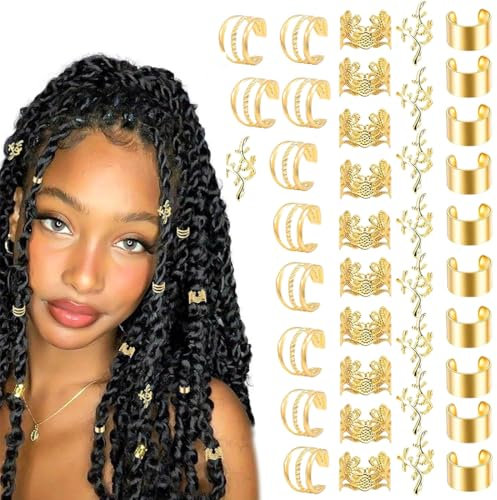 EYVRPAU 40 Stück Gold-Haarschmuck für Zöpfe,Loc Schmuck für Haar,Manschetten-Clips für Dreadlock-Zubehör,Haarspiralen Clips Haarschmuck für Dreadlocks für Männer Frauen Mädchen und Jungen Zöpfe