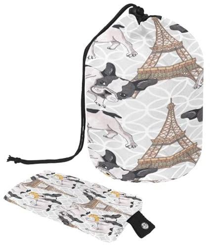 Borsa da toilette con coulisse, a forma di botte, a forma di bulldog francese e torre Eiffel, borsa per cosmetici, organizer da viaggio + piccola borsa, Multi,