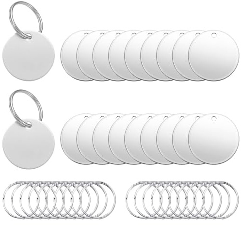 Dtoterul Edelstahl Anhänger Blanko 20 Stück Hundemarke Rohling Rund Gravur Edelstahl Rohlinge Dog Tags Schlüsselanhänger Beschriftbar Leere Anhänger Tags Diy Making Kit