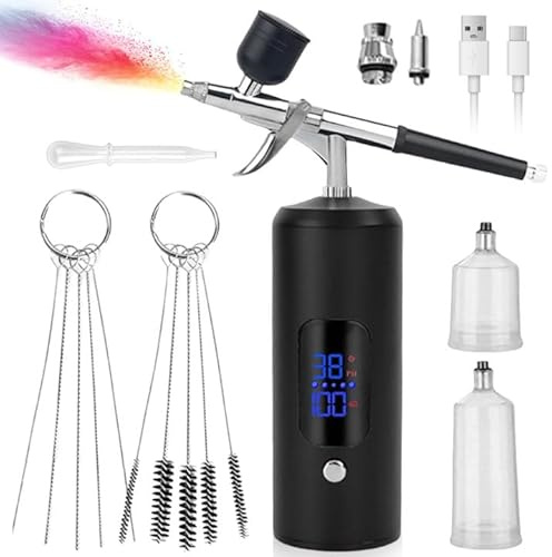 Airbrush Set Mit Kompressor, 38PSI Kabelloses Airbrush, Handheld Airbrushpistole, Wiederaufladbare Airbrush Kit Für Nageldesign Kuchendekoration, Makeup, Tattoo-Modellierung(Schwarz)