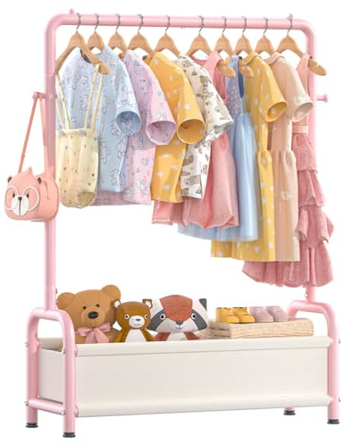 ZHKINGGS Kids Clothes Rail with Storage Shelf, Kids Dress Up Rail | Small Baby Childrens Dressing Up Rail for Hanging Clothes Coats Skirts, Kids Wardrobe Organizer (Classic, Pink)
