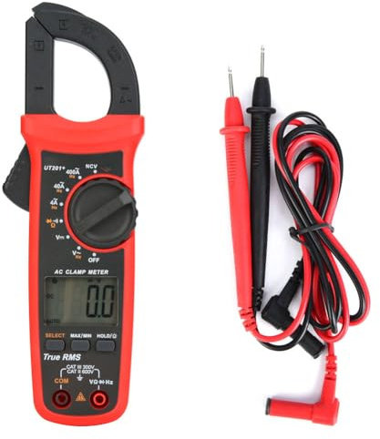 UT201+ Handhållen LCD digital klämmätare AC DC Ström Spänning Tester Monitor True RMS Auto Range Data Hold for Electric Power Construction Industriarbetare Röd Grå 215x63x36mm