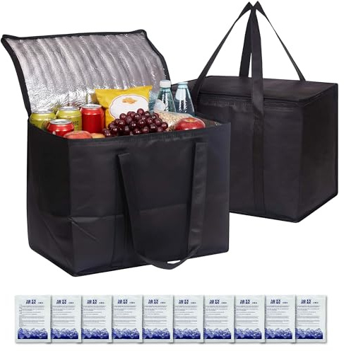 2 Stycken 40L Kylväska Stor, 10 Isväskor, Vikbar Kylväska (41x26x33 cm), Kylväskor, Cool Bag, Stor Thermoväska för Shopping, Camping & Picknick, Isolerad Kylväska med Slitstarkt Invändigt Foder