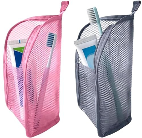 Porta Spazzolino da Denti in Piedi, Borsa da Toilette Impermeabile da Viaggio, Borsa Portaoggetti Portatile in EVA per Pennelli e Penne da Trucco, Accessori da Viaggio per Donne e Uomini (Rosa+Grigio)