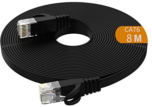 Lovicool Cat6 Ethernet Cable 8m,High-Speed Patch Cable RJ45 Connector,CAT 6 Lan Network Cords Flat Design 250Mhz/s UTP for Console, PS3, PS4, PS5, Switch, Router, Modem, Patch Panel, PC, TV-Black