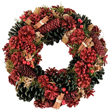 14 Christmas Wreath Decorated Red Green Pine Berry Cinnamon Artificial Front Door Wreath Outdoor Winter Garland Decoration
