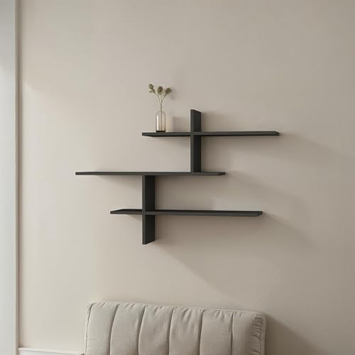 3 Tier Wall Shelf Many Colour Options- Easy to Assemble - Living Room Office Storage - 123x80x22cm by Hocuspicus (Anthracite)