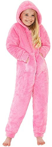 Love To Sleep Nightwear Womens Girls Fluffy Cosy Fleece Onesies Hooded Jumpsuit UK Seller - Kids Pink Onesie - 15 Years