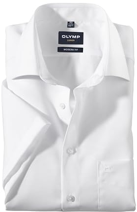 OLYMP Hemd Halbarm Luxor, Weiß, Modern Fit, Bügelfrei, Knitterfrei, 100% Baumwolle, New Kent Kragen, Kurzarm 1/2 (43)