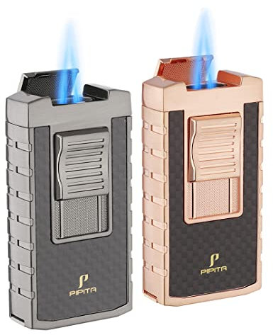 PIPITA 2 Stück Stabfeuerzeug Nachfüllbar Gas Feuerzeug aus Metall,Winddicht Sturmfeuerzeug mit Jetflamme,Nachfüllbar Feuerzeuges mit Locher (Butan Nicht im)