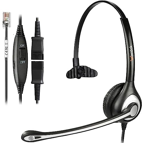 Wantek Yealink Phone Headset with Quick Disconnect Cord, RJ9 Office Telephone Headsets with Mic Noise Cancelling Compatible with Yealink VoIP Phone T21P T42S T46S T48S T27G T53W T54W Grandstream Snom