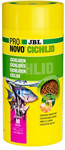 JBL PRONOVO CICHLID GRANO, huvudfoder för kungsfiskar från 8–20 cm, klickdoserare, fiskfodergranulat, storlek M, 1000 ml