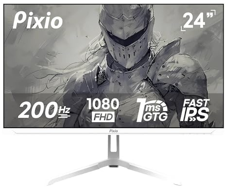 Pixio PX248 Wave White 24 inch 200Hz Refresh Rate FHD 1080p Resolution Fast IPS Panel 1ms GTG Response Time Built-in Speakers Gaming Monitor with Adaptive Sync