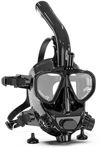 Full Face Dive Mask Support Diving & Snorkeling, Full Face Snorkel Mask Adjustable Scuba Mask with Camera Mount Provide 180° View Panoramic Compatiable with SMACO 1L/1.9L Mini Scuba Tanks