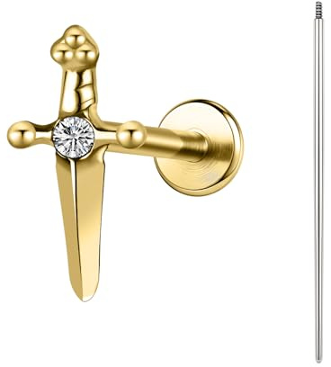 BodyAce ASTM F136 Piercing labret en titane 16 g avec anneau de piercing conique fileté à l'intérieur, Titane Cristal, Zircon cubique