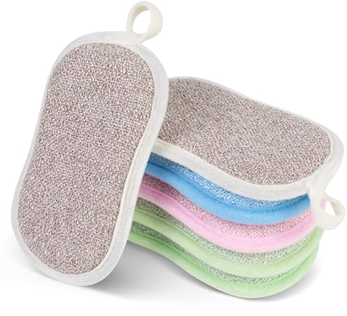 AiQInu 6 Piezas Estropajo Cocina, Esponja Magica Reutilizable, Esponja Magica Limpieza Lavable, para lavavajillas, Cocina, Limpieza, baño (Verde×2, Blanco×2, Rosa×1, Azul×1)