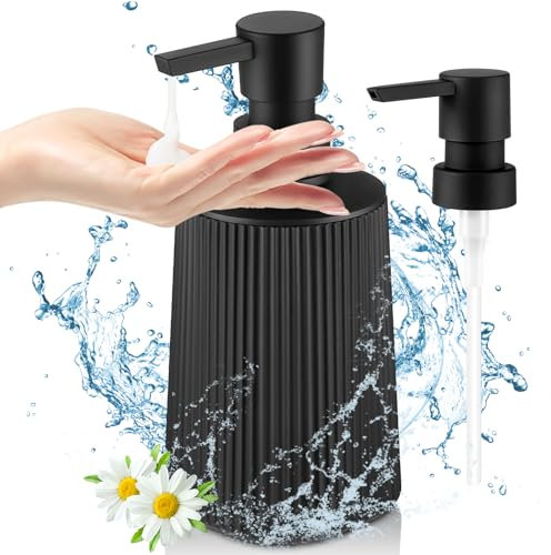 Huiguli Distributeur Savon Noir, Rechargeable Distributeur Savon Cuisine avec 2 Pcs Pompe, Distributeur Liquide Vaisselle pour Salle de Bain Comptoir Cuisine