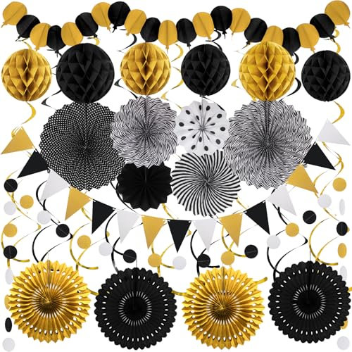 Elegant Black & Gold Decoration - Honeycomb Balloon Garland for New Year, Graduation, Birthday Chic - Easy to Install