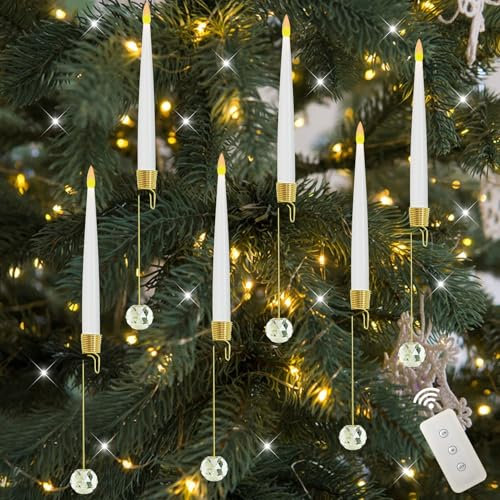 GZWY Candele LED per Albero di Natale Con Telecomando - 6 Lucine per Decorazioni Natalizie Interne, Coniche Senza Fiamma (A)