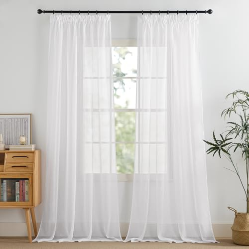 PONY DANCE Tende per Interni con Fettuccia Filtraggio Luce Morbida Tende Bianche Camera da Letto Trasparenti Decorazione Curtains Salotto Moderne 2 Pezzi L 140 x A 350 cm