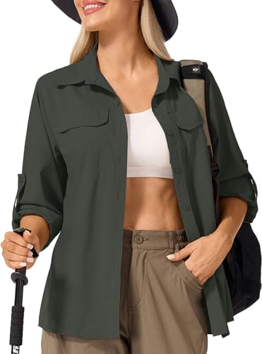 Jessie Kidden Women's UV Safari Shirt Sun Protection Long Sleeve Hiking | Button Down Mesh Back Vents UPF 50+ Quick Dry Breathable Cool Lightweight Outdoor Travel Fishing Gardening Clothes