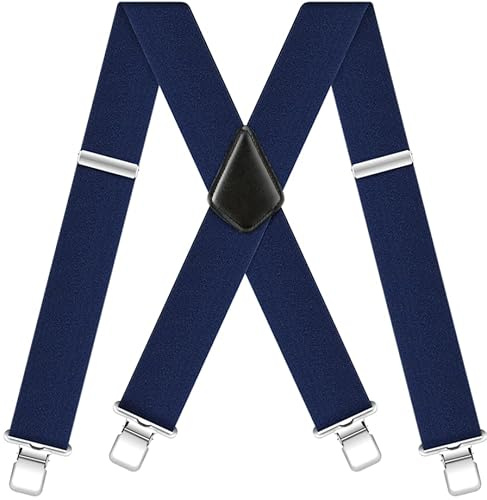 Bretelles pour homme extra fortes et larges de 5 cm réglables en forme de X avec clip très solide - Élastique - Convient pour les costumes et les jeans - Convient pour les personnes grandes ou lourdes