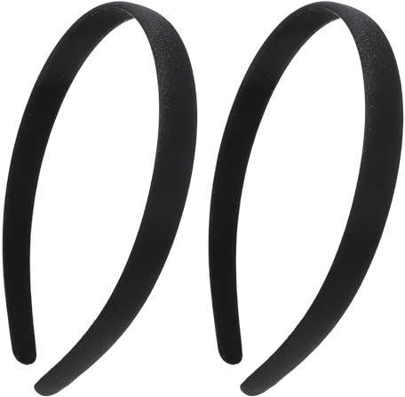 BOHUIZ 2 Pcs Satin Black Headbands for Women, Plain Wide Hair Band Fashion Solid Hairband Non-Slip Elastic Hoops for Women Girls Cosplay Valentine's Day Christmas Gifts