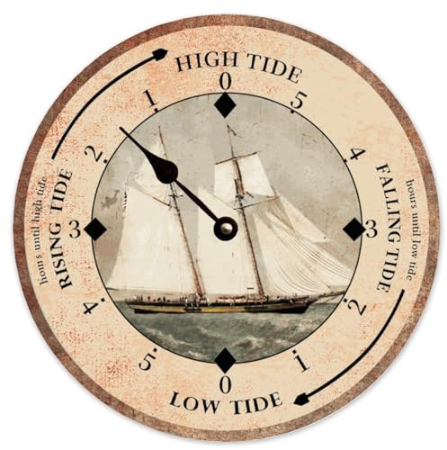 Guangpat Tidal Clock Vintage Sailboat Tide Beach Life Large Wall Clocks Battery Operated 10 Inch Silent Non-Ticking Rutic Farmhouse Wall Decor for Bedroom Living Room