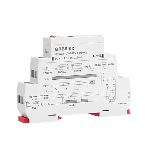 GRB8-01/02 Din Rail Twilight Switch Timer Light Sensor Relay AC110V-240V Auto ON OFF 1pcs(GRB8-01 AC110-240V)