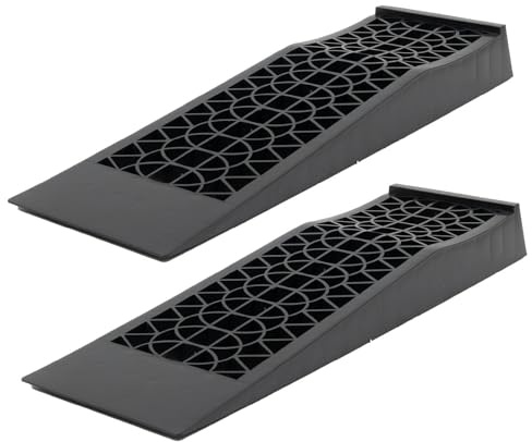 TRUTZHOLM 2 x Auffahrrampe 70 x 20 x 8 cm Ausgleichskeil hochbelastbar 5 t Traglast für PKW Wohnwagen Wohnmobil Auffahrkeil für jeden Untergrund extraflach Kunststoff rutschfeste Rampe schwarz