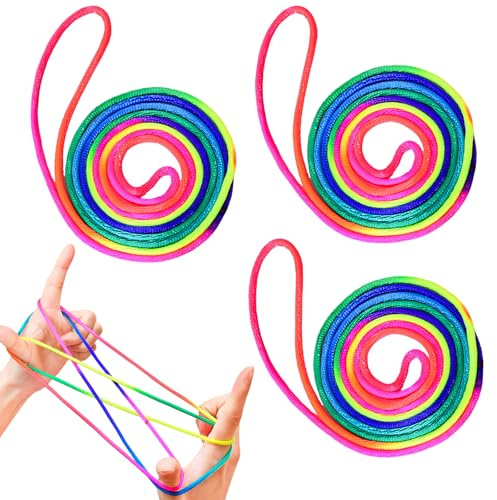 ApexPine 3 Pcs Rainbow Cats Cradle String Finger Game Party Activity | 3 pack rainbow cats cradle string finger game,colourful fabric finger rope for party family leisure activity interactive game