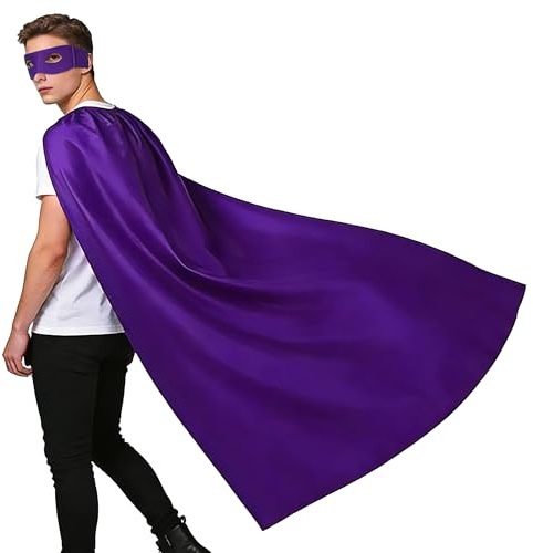Wildarms Cape de super-héros et masque pour les yeux pour adultes, Halloween/Cosplay, accessoire pour déguisements de vampire et de héros (Violet, 90 cm)